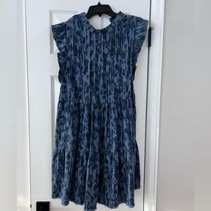 Anthropologie denim blue animal print sleeveless dress size Medium